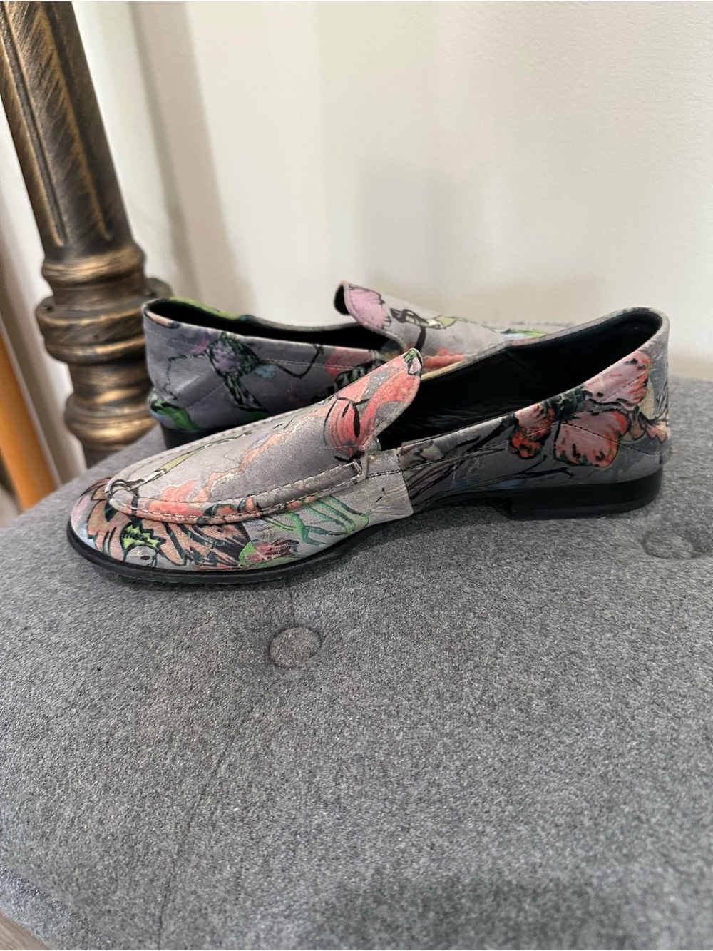 Rag & Bone Alix Floral Velvet Convertible Loafers Mules Gray Multi Size 8.5 - Picture 2 of 10